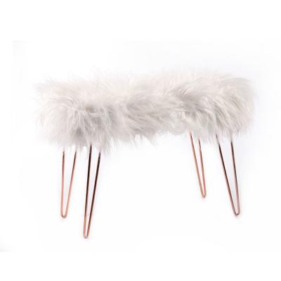 China Wholesale Luxury Convertible Bench Nordic White Stool 4 Metal Wire Leg Down 4 Faux Fur Elegant K&B Stool For Living Room for sale