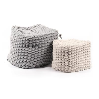 China K&B Convertible Hot Selling Gray Wool Fabric Knitted Moroccan Floor Poufs Pouf Square Bean Bag Chair For Home for sale