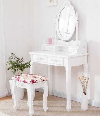 China K&B Fashion Adjustable Home Fashion Small White MDF Dressing Table Set (Other) Makeup Table Set Bedroom Dresser Mirrored Vanity With Step Stool for sale