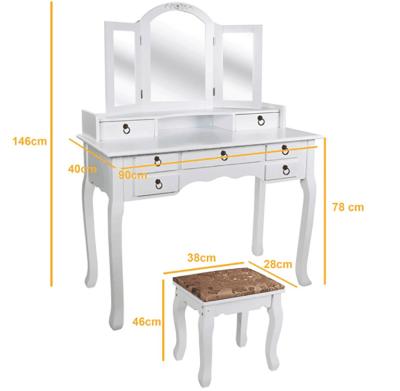 China (Others) K&B Adjustable Modern White Wooden MDF Paulownia Leg Vanity Table Dressers For Bedroom Makeup Table With Mirror for sale