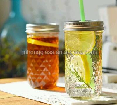 China Viable Diamond Glass Mason Jar With Metal Lid for sale