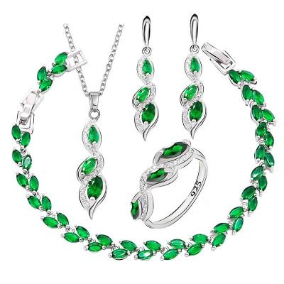 China CLASSIC Marquise Stones White Gold Plated Jewelry Set with Bracelet for Women Ring Necklace Pendant Earrings for sale