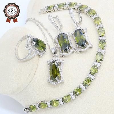 China FASHIONABLE Peridot Green 925 Silver Jewelry Set For Women With Bracelet Earrings Necklace Pendant Ring for sale