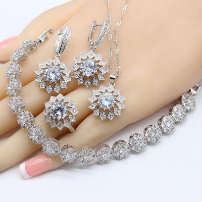 China Silver TRENDY White Color Zirconia Bridal Jewelry Sets For Women Necklace Earrings Rings Pendant Bracelet for sale