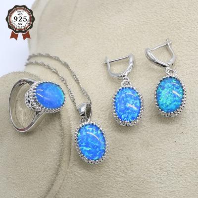 China CLASSIC Silver Jewelry Sets For Women Blue Opal White Topaz Ring Earrings Pendant Set Fashion Jewelry for sale