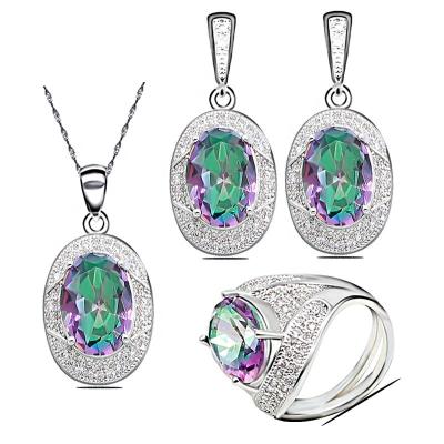 China CLASSIC White Gold Plated Jewelry Set For Women Ring Pendant Necklace Earrings With Stones Jewelry for sale