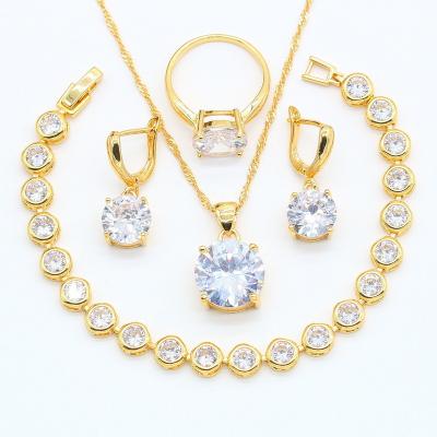 China TRENDY Classic White Zircon Gold Color Jewelry Set For Women Bracelet Earrings Necklace Pendant Ring for sale