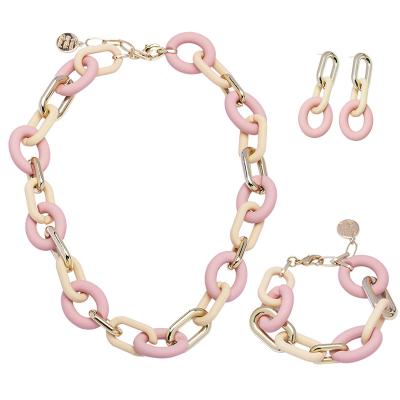 China FASHIONABLE 2021 New Resin Gold Color Jewelry Set Link Bracelet Necklace Earrings PROM ROSE PATTERN for sale