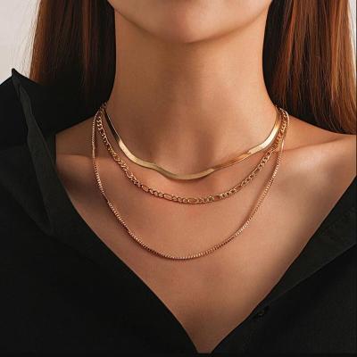 China Best Selling Trendy 18K Gold Stainless Steel Flat Snake Bone Chain Necklace For Men for sale