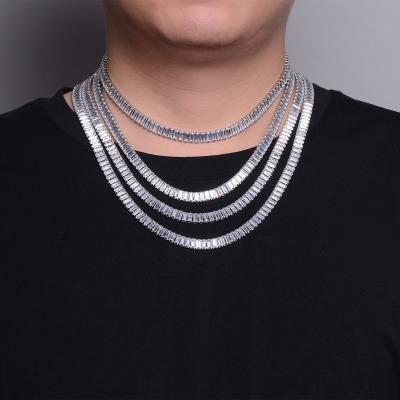 China Hip Hop Miami Hip Hop Iced Out Cuban Baguette Choker Necklace 18k Gold Link Chain Jewelry Necklace High End Men for sale