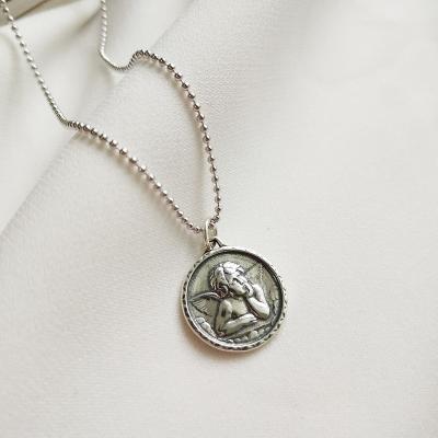 China INFINITY TRENDY Jewelry Vintage Oxidized 925 Sterling Silver Coin Angel Necklace for sale