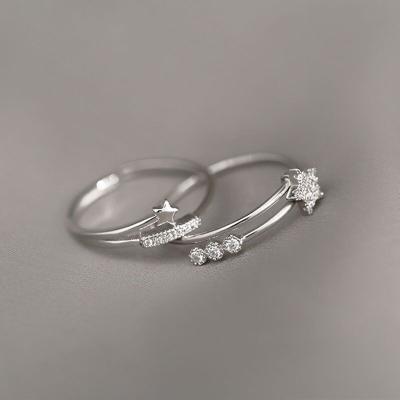 China FASHIONABLE In Current Trendy 925 Sterling Silver Double Layer Star Open Adjustable Ring With Zircon for sale