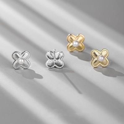 China 2021 Original TRENDY Design Gold Plated 925 Sterling Silver Pearl Four Leaf Clover Earrings For Women Jewelry for sale