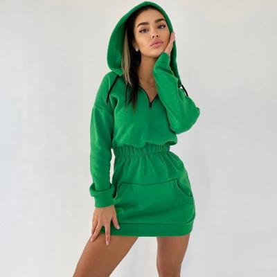 China 2021 New Color Women Autumn and Winter Women's Casual Sweatshirt Breathable Long Sleeve Sheer Pocket Hoodie Mini Dress for sale