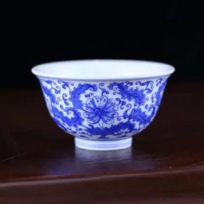 China Sustainable Chinese carved design with sparkling blue porcelain tea cups suitable for vintage tea cups for sale