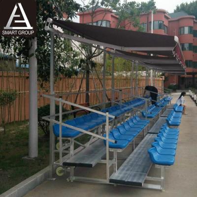 China Playground 3 Tiers 13ft Outdoor Sports Grandstand Aluminum Bleachers Seating With Roof Cover for sale