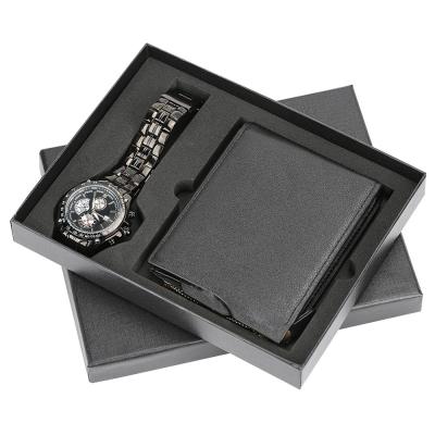 China Hot Selling Waterproof Fashionable Men's Gift Set Watch + Wallet Popular Christmas Set Top Quality Quartz Watch And PU Wallet for sale