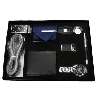 China Men's Gift Set Mature Business Men's PU Leather Watch Wallet Set Black Cloth Handmade Gift Box Verified Sorts Set For Gift for sale