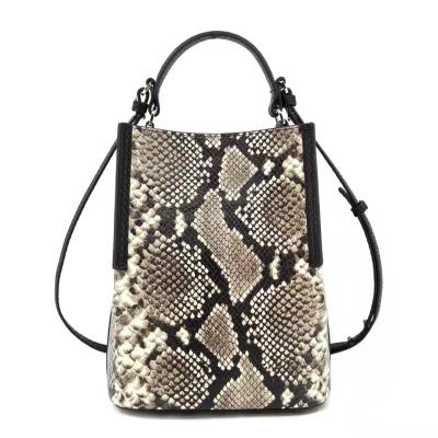 China Copy Leather Small Tote Handbag Designer Python Skin Fashion 22 SS Luxury Ladies Crossbody Bucket Bag for sale