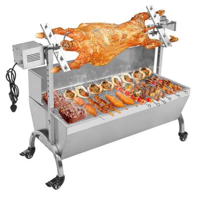 China Commercial Outdoor Trolley Lamb Spit Rotisserie Pork Stainless Steel Role Turning Automatic BBQ Charcoal Grills Machine Maker for sale