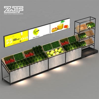 China Double Sided Customizable Vegetable Store Fruit Supermarket Racking Wooden Retail Display Cabinet Shelves Display Racks for sale