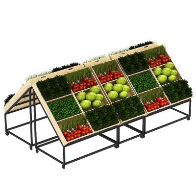 China Double-Sided Customizable Dry Goods Shelf Supermarket Storage Rack Food Fruit Vegetable Wooden Display Racks for sale