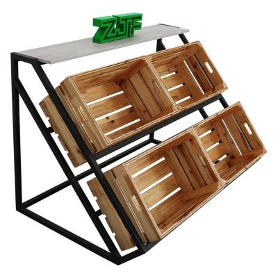 China Deli Wood Food Rack Single Sided Customizable Supermarket Display Fruit Vegetable Shelves for sale