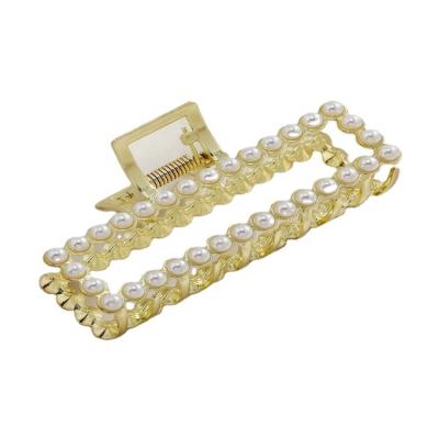 China Korean Hair Accessories Fashion Pearl Shark Claw Ladies Pan Hair Claw Clip Wholesale Rectangle Metal Hair Clip Large for sale