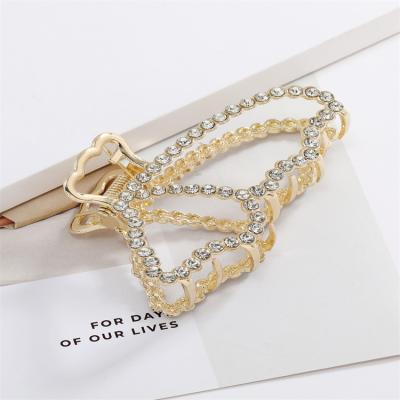 China Wholesale Exquisite Women's Shark Hair Claw Style Hair Accessories Fashion Rhinestone Claw Clip Korean Zinc Alloy Butterfly Shape Large for sale