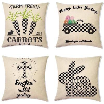 China 2022 Plush Easter Decor Throw Cushion Covers Bunny Cotton Linen Pillow For Decoration for sale