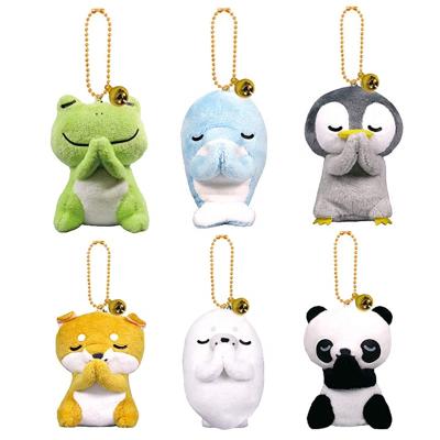 China Cute Creative Animal Panda Plush Toy Keychain Penguin Dolphin Seal Frog Dog Praying Plush Wishing Praying Plush Key Chain for sale