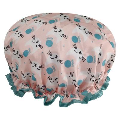 China QUIET GIRL Shower Hats High Quality Double Layer Satin Kitty Print Elastic Shower Cap Viable Low MOQ Big Enough for sale