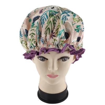 China QUIET GIRL Shower Hats High Quality Printing Double Layer Satin Sea Grass Elastic Shower Cap Viable Low MOQ Big Enough for sale