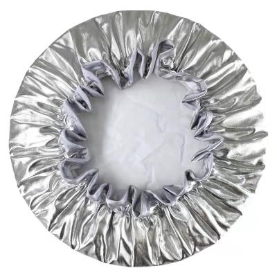 China 2021 New Sustainable Aluminum Foil Shower Caps With PEVA Linner Double Layer Shower Caps for sale