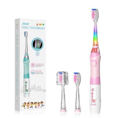 China Cute Kid Sonic Oscillating Electric Toothbrush Children Kids Bristles SEAGO SG977 LED Dupont Battery Operated Waterproof Wholesale Nylon Light for sale