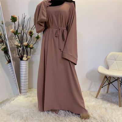 China Hot Selling Middle East Dubai Islamic Clothing Lace-Up Pure Viable Color Muslim Abaya Dresses For Women for sale