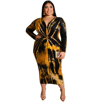 China Popular Breathable Plus Size Tie Dye Print Plus Size Summer Dress for sale