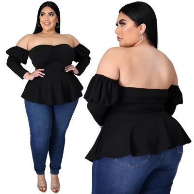 China Plus Size XL-5XL New High Quality Fashion Blown Sleeve Ruffle Shoulder Clothing Tops for sale