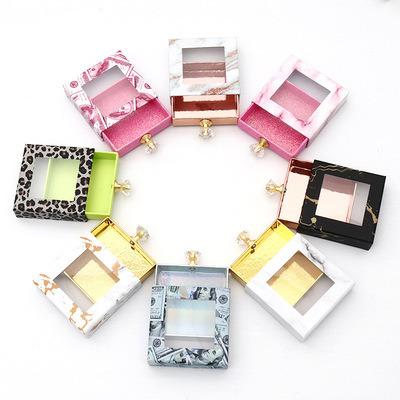 China Recyclable Luxury Eyelash Packaging Case Square False Diamond Eyelash Drawer Box With Tray for sale