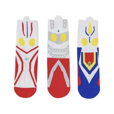 China Ultraman cartoon boy antibacterial tube jars 3 pairs pack kid socks cotton pattern jacquard child set socks for sale