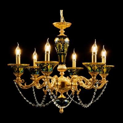 China Modern Classic Copper Vintage Crystal Candle Chandeliers 6 Lights 6 Aarms Ceiling Mount Pendant Lamp for Elegant Decoration for sale