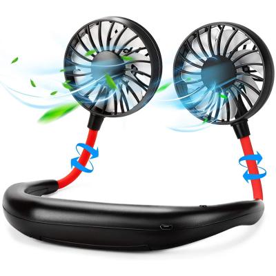 China Portable Hand Free Rechargeable Personal Design Fan Headphone USB LED Cooler Powerful Cooling Fan with Dual Wind Heads for Traveling for sale