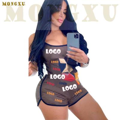 China Summer Breathable Women Sexy Print 2 Piece Outfit Suits Sleeveless Shorts Two Piece Set for sale