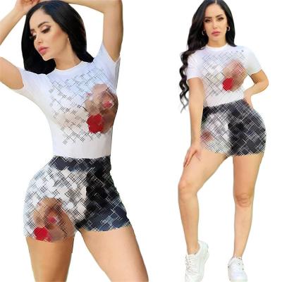 China 2022 New Arrival Famous Brand Summer QUICK DRY Women's Casual Biker High Quality Set of 2 Piece Beautiful Digital Printing Women's Clothing Shorts for sale