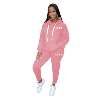 China 2 Piece Jogger Letter Print Women Hoodies QUICK DRY Tops And Pants Set Casual Pink Tracksuit for sale