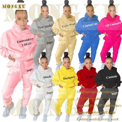 China Winter Breathable High Quality Tracksuit Two Piece Set Teams Solid Color Hoodie Women Sweatsuit Set for sale