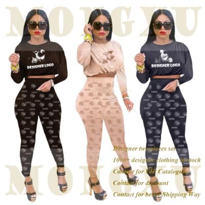 China 2021 Autumn Winter Women Long Sleeve QUICK DRY Crop Set Failleurs Casaual Superior Long Pants Suit Elegant Printing Slim Fit 2 Piece Set for sale