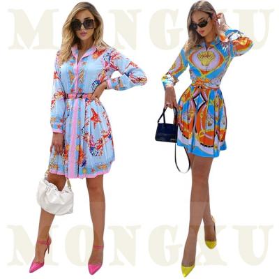 China Breathable African Elegant V-Neck Women Button Print Shirt Dress Sexy Long Casual Dress for sale