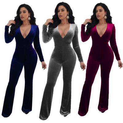 China Women's One-Piece Overalls Full Sleeve Velvet V-Neckline Sexy Elegant Formal High Quality Breathable Overalls for sale