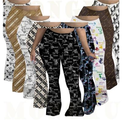 China Autumn Leisure Lady Bell Bottoms QUICK DRY Skinny Stretch Long Pants Sexy Casual Printed Rocket Pants Legging for sale